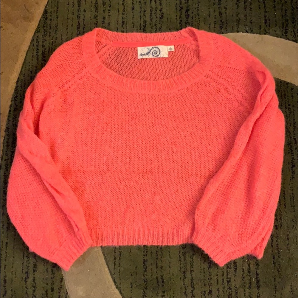 Cute peachy pink Anthropology sweater.